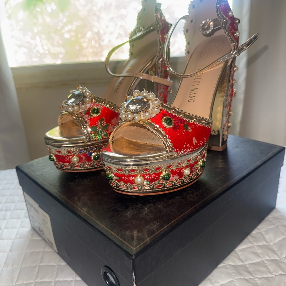 Red and Gold Platform High Heel Sandals